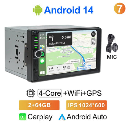 CAIXI 2Din Android 14 Car Radio — Universal CarPlay GPS Multimedia Autoradio for Toyota, Nissan, Jeep, Hyundai, Kia, Chevrolet, VW & Fiat