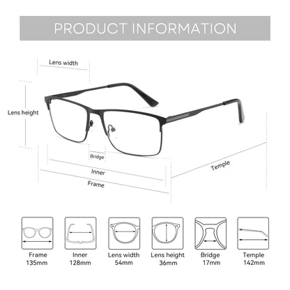 ZENOTTIC Titanium Progressive Glasses - Men's Square Anti Blue Light Photochromic Prescription Eyewear for Myopia Vision Correction