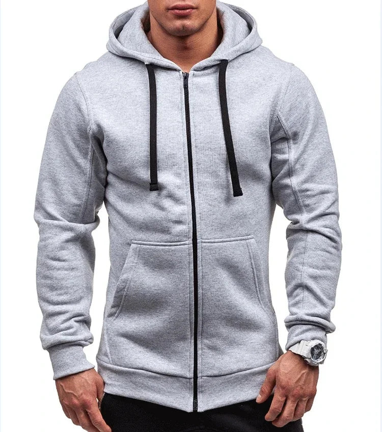 Men’s Casual Zip Hoodie – Solid Color Hooded Sweatshirt Jacket Cardigan for Spring & Autumn