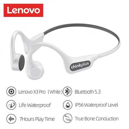 Lenovo X3 Pro Bone Conduction Earphones – Wireless Bluetooth HiFi Ear-Hook Headset with Mic, Waterproof Earbuds