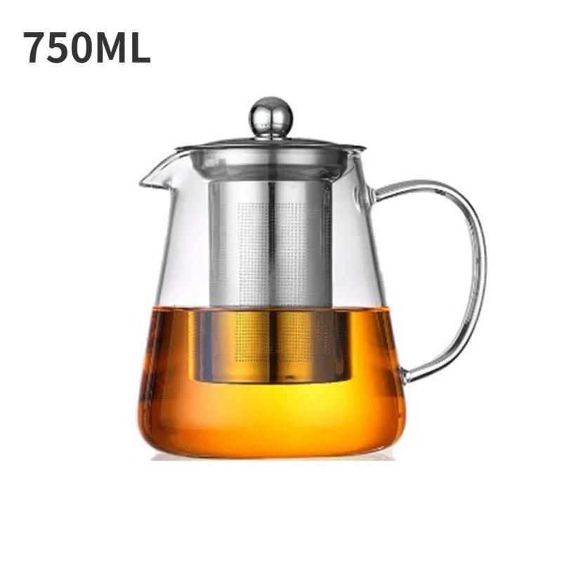 Heat-Resistant Glass Teapot with Stainless Steel Tea Strainer Infuser – Flower Kettle Kung Fu Teaware Set for Puer & Oolong Tea