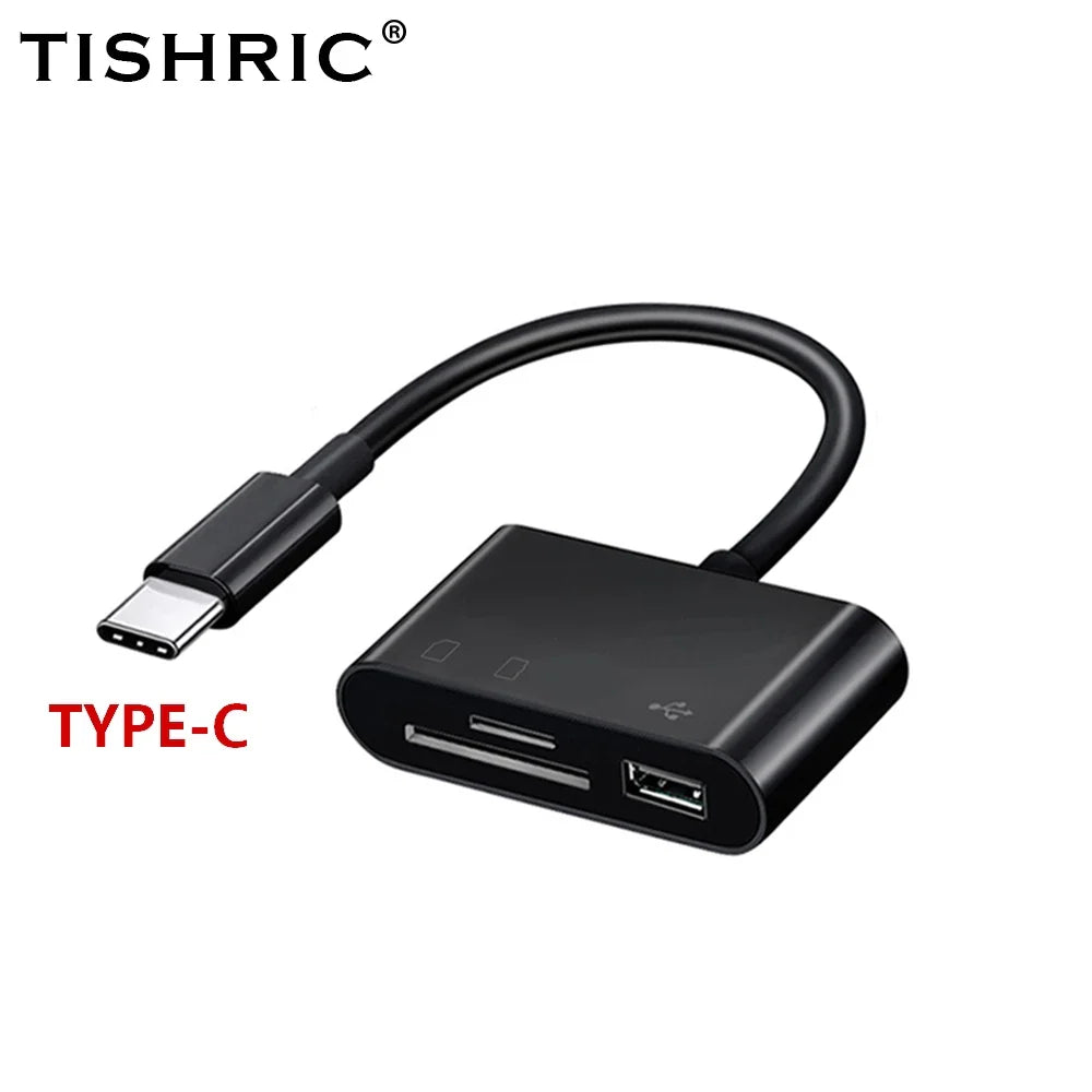 TISHRIC Type-C Memory Card Reader Adapter – SD/TF Card Reader with USB & Micro USB for MacBook, Samsung, Huawei & Xiaomi