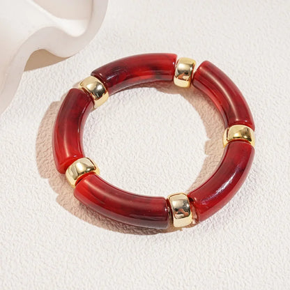 Leopard Print Bamboo Tube Acrylic Bracelets - Retro Stretch Beaded Bangles for Women & Men, Stackable Jewelry Gift
