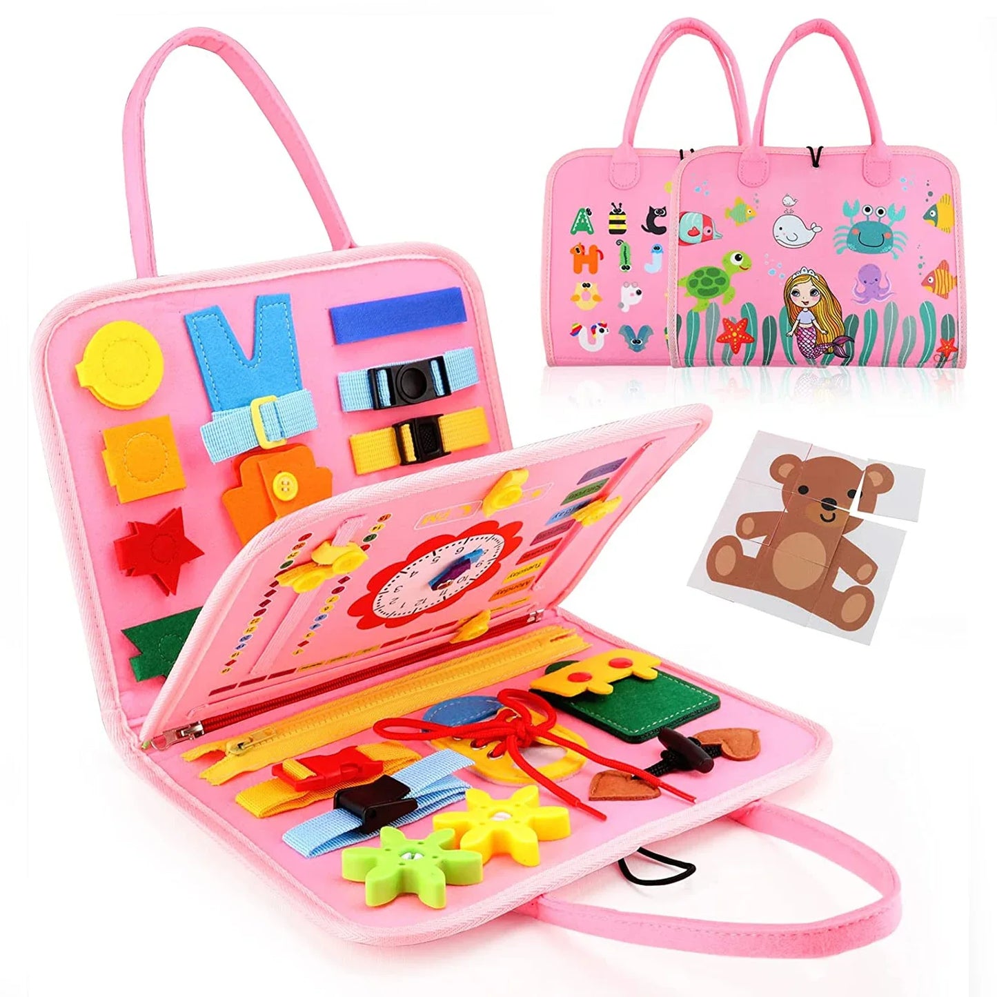 Montessori Toddler Busy Board – Educational Activity for Dress Motor Skills, Baby Learning Toy for Travel