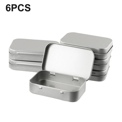 6PCS Mini Metal Storage Boxes — Tin-Plated Slide Cover for Jewelry, Pills, Cosmetics, and Portable Organizer