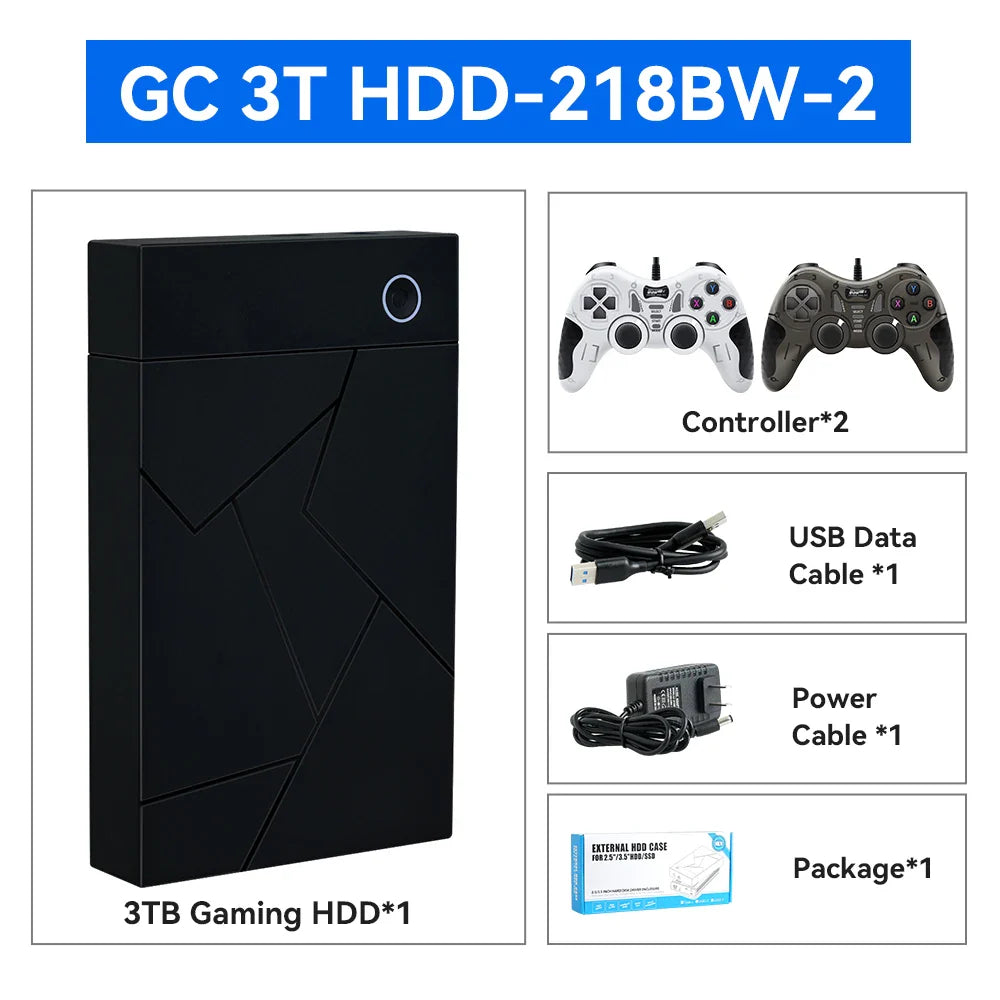 3TB Portable Gaming HDD – 17,300+ AAA/3D/Retro Games for PS4/PS3/PS2/Switch/Wii with LaunchBox/Retrobat/Playnite