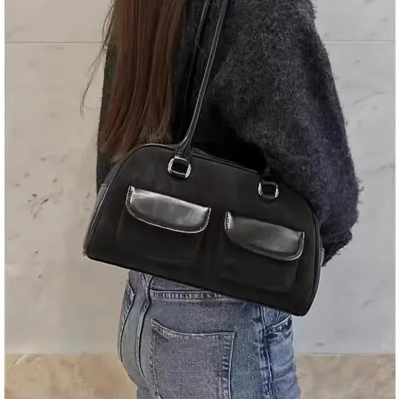 Korean Xu Yunzhen Sane Style Bowling Bag — Oil Boston Tote Underarm Bag for Women