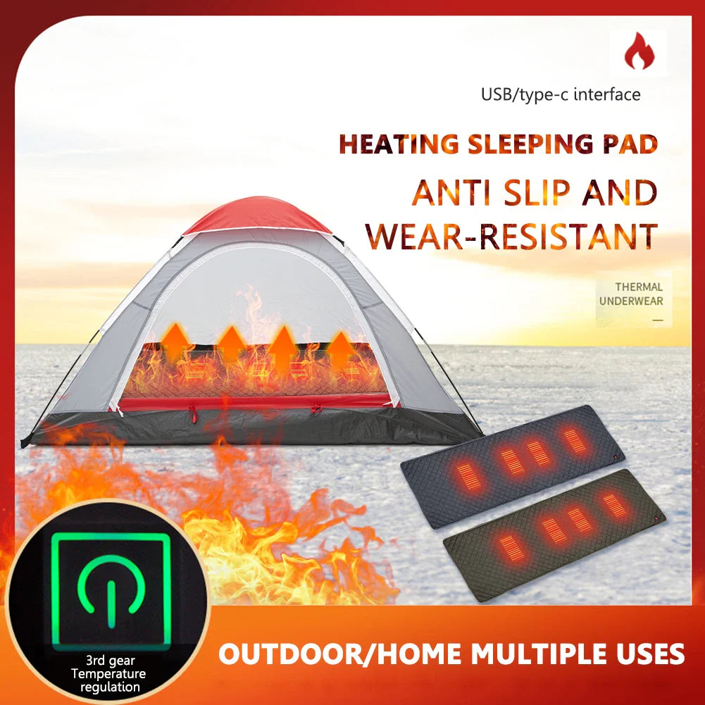 5V USB Heated Electric Mat - 3-Level Temperature Control, Cold Resistant Heating Pad for Outdoor Camping and Sleeping Comfort