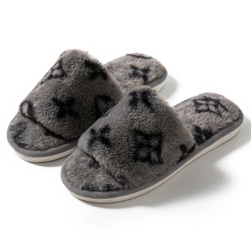 Fuzzy Fur Women’s Slippers — Indoor Autumn/Winter Luxury Plush Flats, Fluffy Casual Slides, Elegant Home Shoes