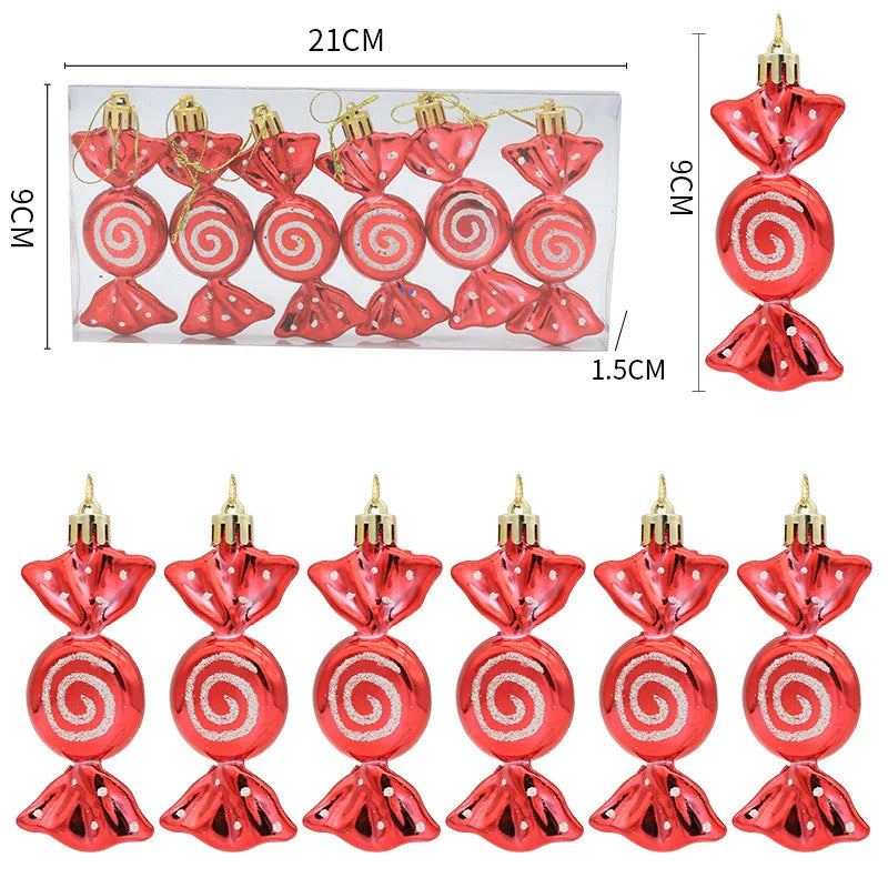 6PCS Christmas Candy Cane & Lollipop Hanging Ornaments – Festive Tree Pendants for Home Holiday Decor