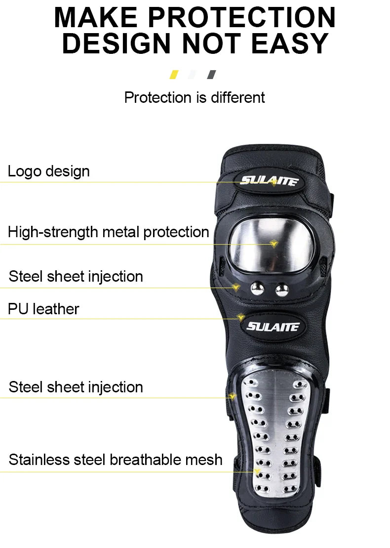 4PCS Motorcycle Knee & Elbow Pads Set — Stainless Steel Motocross Racing Protective Gear Kit