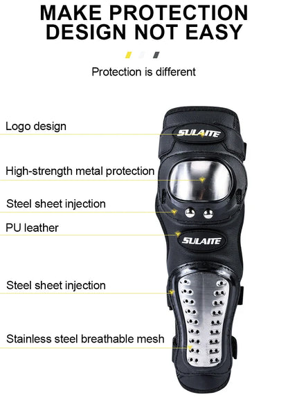 4PCS Motorcycle Knee & Elbow Pads Set — Stainless Steel Motocross Racing Protective Gear Kit