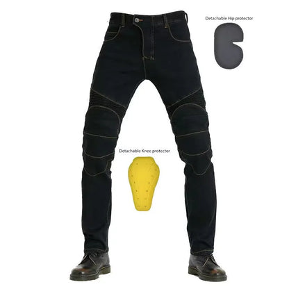 Men's Embroidery Motorcycle Jeans – Protective Gear with Belt, Motocross Pants for Driver License Test & Riding