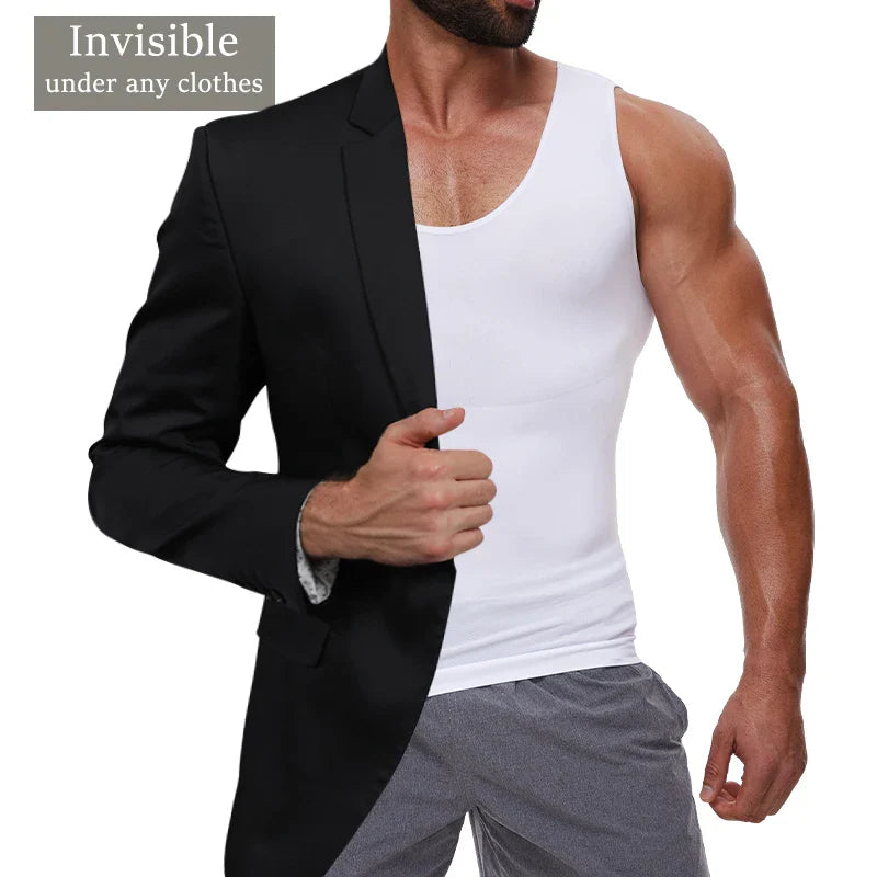 Men's Compression Shirt – Tummy Control Shapewear Vest for Flat Belly & Workout Support