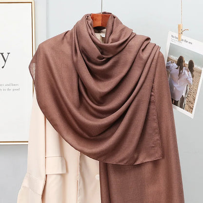 Winter Warm Cotton-Linen Pashmina Scarf for Women – Plain Stripe with Tassels – Hijab Shawl Wrap Bandana – New