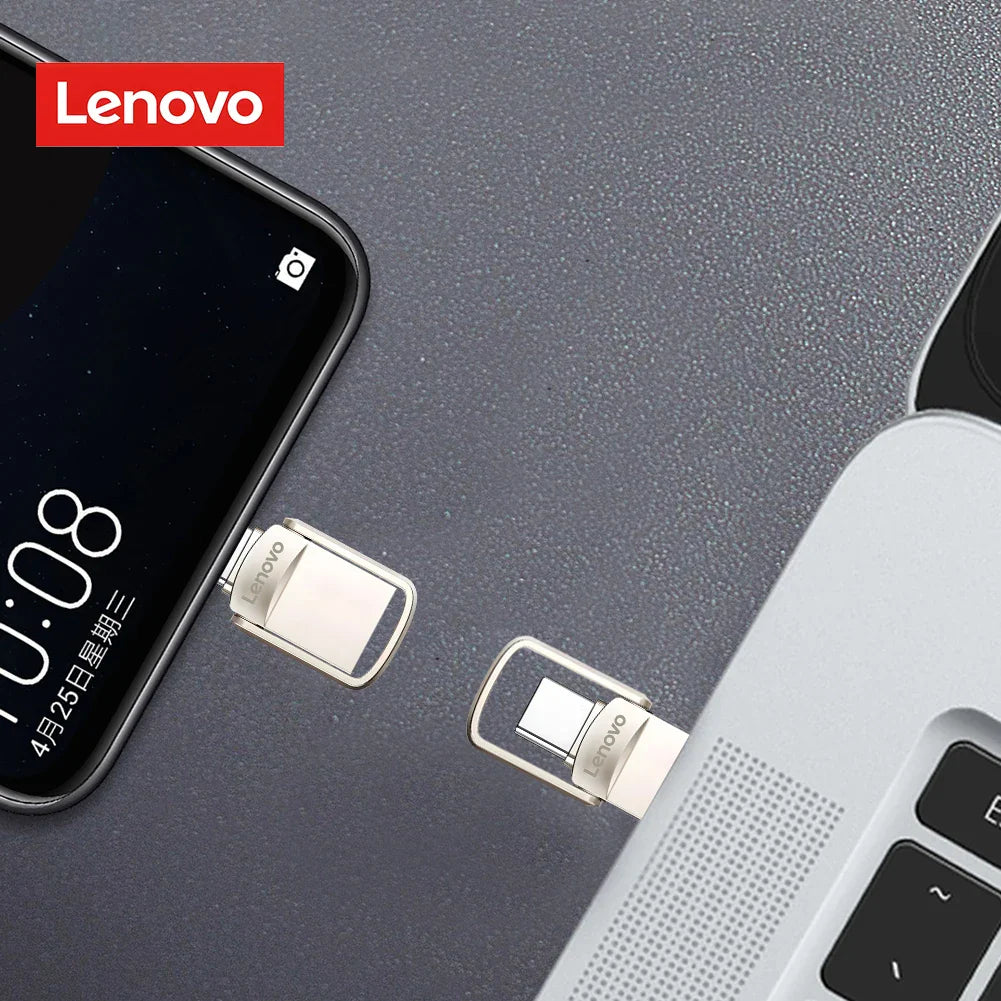 Original Lenovo 2TB USB 3.1 Pendrive – Metal 2-in-1 OTG Flash Drive for Phone & Computer (128GB, 512GB, 1TB, 2TB)
