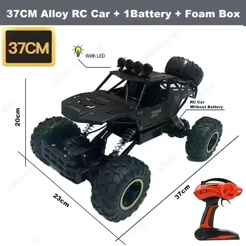 1:12/16 RC Off-Road Truck – 4WD Remote Control Car with Metal Shell & LED Lights for Kids