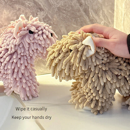 Cute Cartoon Dog Chenille Hanging Hand Towel – Soft, Absorbent Bathroom & Kitchen Drying Puff