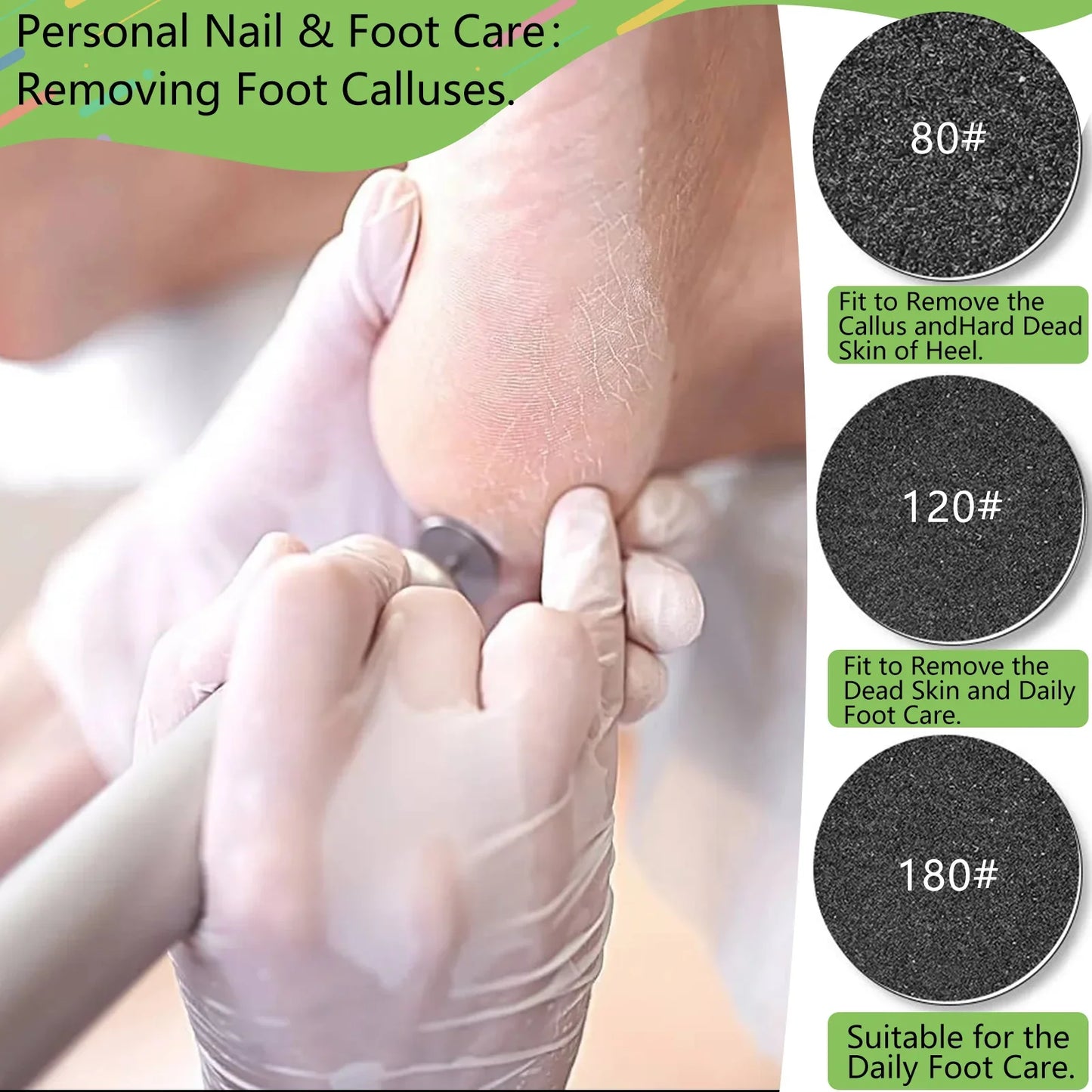 100-Piece Pedicure Sanding Paper Set — Replaceable Foot Callus Removal Discs with 1 Pedicure Disk Pad