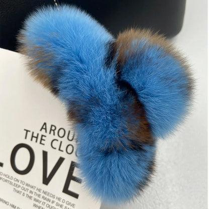 Winter Fuzzy Hair Claw for Women – Warm Fluffy Natural Rex Rabbit Fur Hair Clip, Elegant Fashion Party Accessory