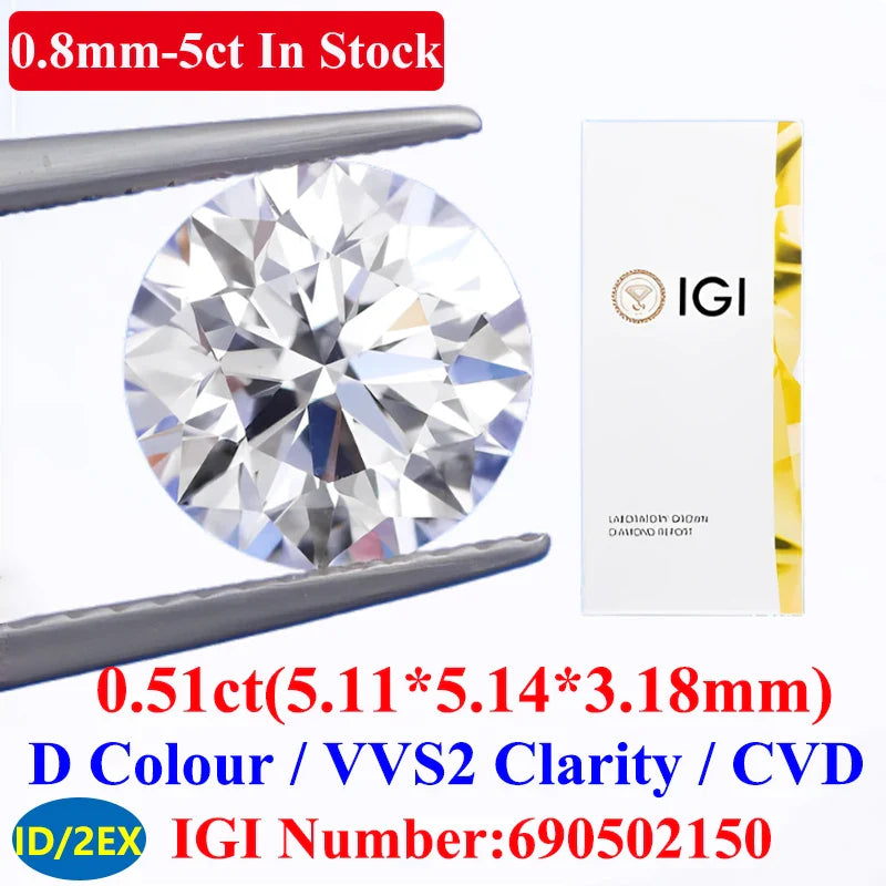 0.1–5CT Super White Lab-Grown Diamond Loose — IGI/GIA Certified, HPHT & CVD, DEFG VVS-SI, Diamond Tester Approved for Wedding Jewelry