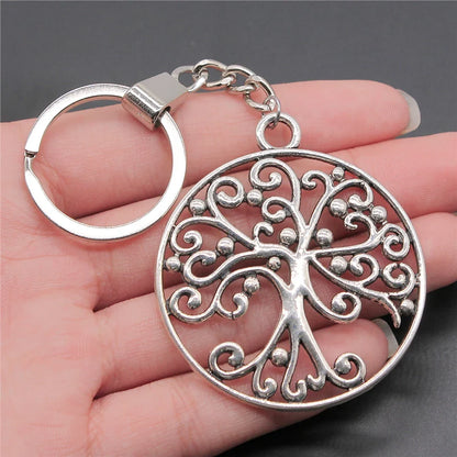 New Fashion Men 30mm Metal Alloy Keychain with Vintage Heart, Flower, Rose, Sunflower & Tree Pendant DIY Keyring Holder Chain Accessory