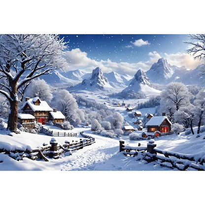 MOON.QG Christmas Santa Claus Village Backdrop – Holiday Photo Studio Background with Trees & Gifts for Home Decoration