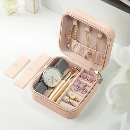 Portable Mini Jewelry Storage Box - Leather Travel Organizer for Earrings, Necklaces, Rings & Display