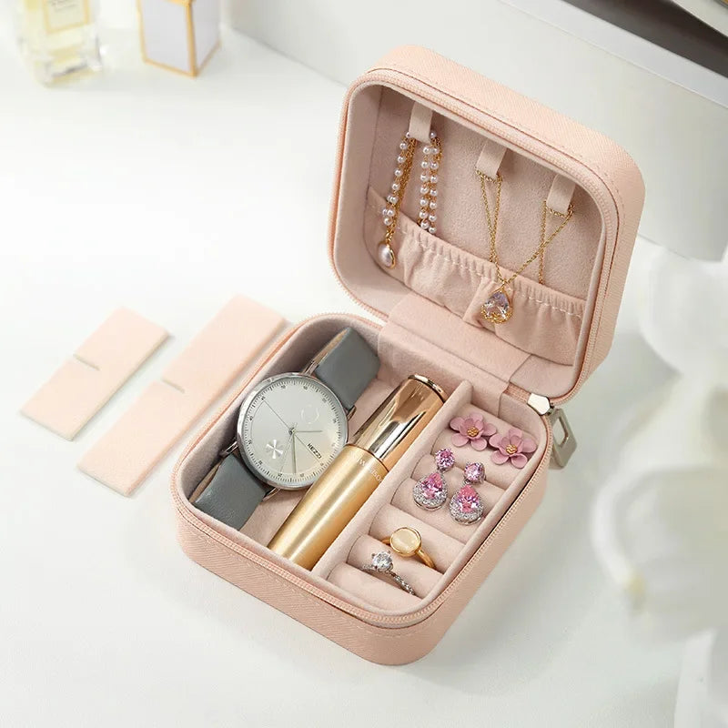 Portable Mini Jewelry Storage Box – Travel Organizer Case for Earrings, Necklace, Rings, Leather Jewelry Display Case