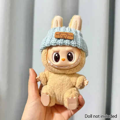 Labubu Doll Clothes Outfit (15-17cm) – Sitting Party Bear Accessories with Scarf, Hat & Bag
