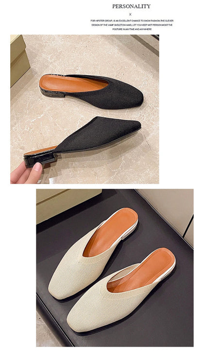 Women’s Solid Color Pointed Toe Knitted Slip-On Flats – Casual Breathable Ballet Loafers