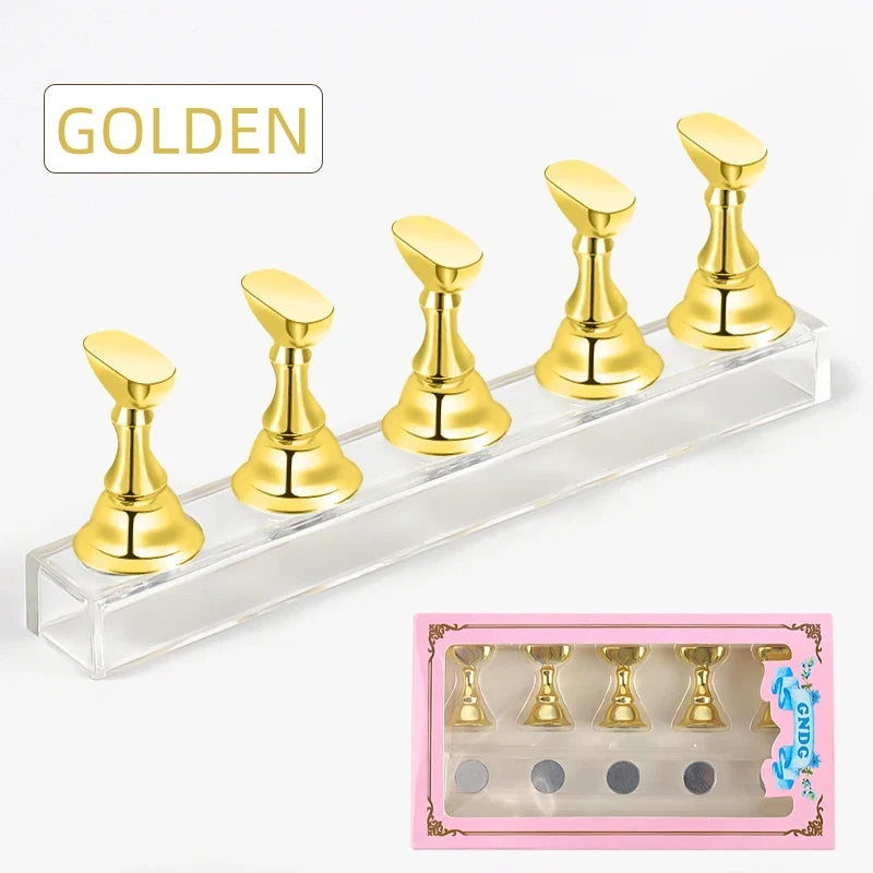 5PCS Magnetic Nail Tip Holders - Crystal Base False Nail Practice & Nail Art Display Stand
