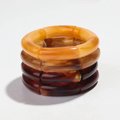 Fashion 4PCS Resin Amber Bamboo Bead Acrylic Elastic Bracelet Set — Trendy 2024 Handmade Bangles