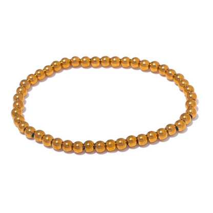 Yhpup Stainless Steel Beaded Elastic Bracelet – Waterproof Gold Tone Handmade Bangle, 3–6mm Unisex Daily Jewelry Wholesale Wristwear