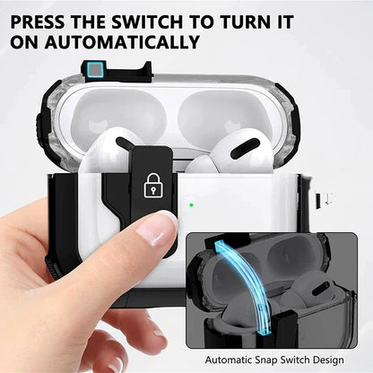 Shockproof Transparent Lock Case for AirPods Pro 2/3/4 – Full Body Protection with Magnetic Keychain & Charging Support