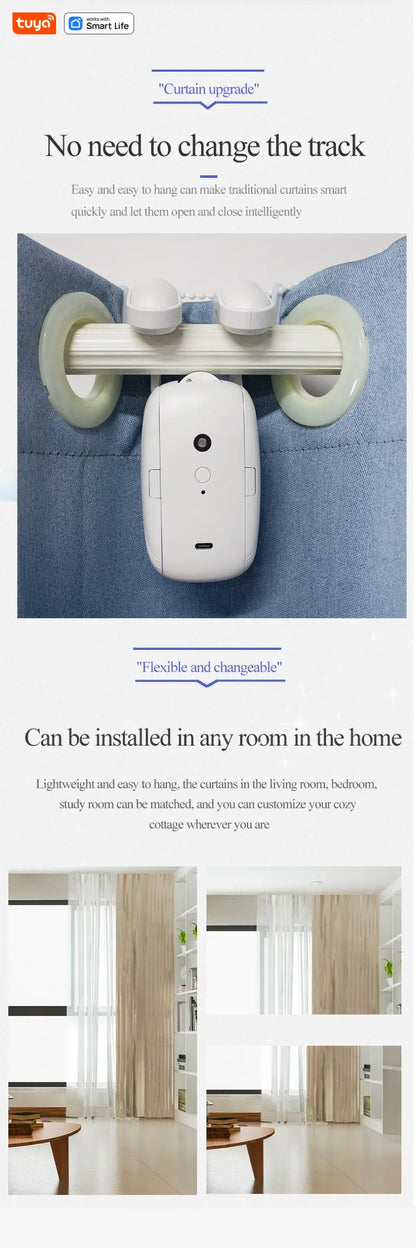 Tuya Smart Curtain Robot – Roman Rod Track with APP Control, Single/Double, Compatible with Tuya Gateway for Remote Control