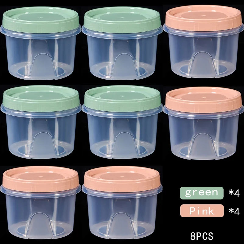 8Pcs 500ml Food Storage Containers - Round Sealed Fresh Keeping Boxes for Refrigerator, Fruits, Snacks & Microwave Heating