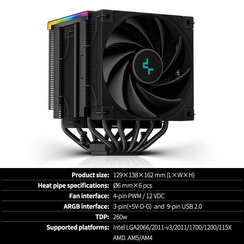 DeepCool AK620 CPU Cooler - Digital Display, 6 Heat Pipes, Twin Towers Radiator for LGA 2066, 2011, 1700, 1200, 115X, AM5 & AM4