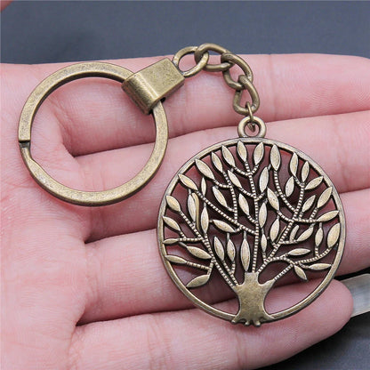 New Fashion Men 30mm Metal Alloy Keychain with Vintage Heart, Flower, Rose, Sunflower & Tree Pendant DIY Keyring Holder Chain Accessory