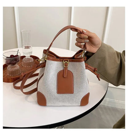 2022 New Korean Style Fashionable Portable Bucket Bag – Trendy Canvas Contrast Texture Messenger Bag