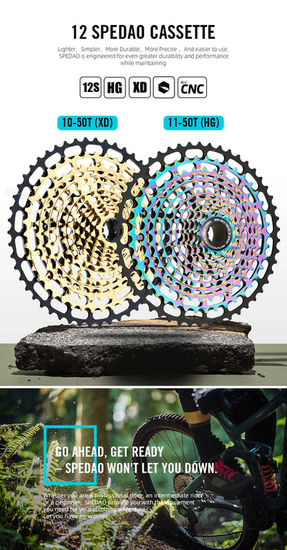 SPEDAO 12-Speed 10-50T Bicycle Cassette – 12V MTB Freewheel Sprocket for SX NX GX, XD & HG Compatible