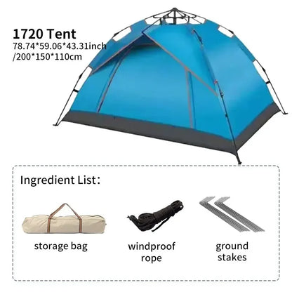 Outdoor Folding Tent – Fully Automatic Quick-Open 3-4 Person Camping Tent, Rain & Sun Proof, Portable for Self-Driving Trips
