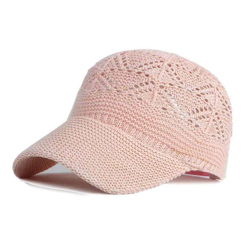 Women’s Summer Hollow Baseball Cap – Breathable Knitted Mesh Adjustable Sun Hat for Holiday and Outdoor Use