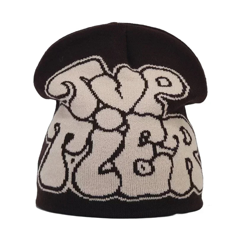 Y2K Letter Knitted Beanie Cap – Unisex Winter Autumn Warm Ski Skullcap, Hip Hop Streetwear Ear Cover Hat for Men & Women