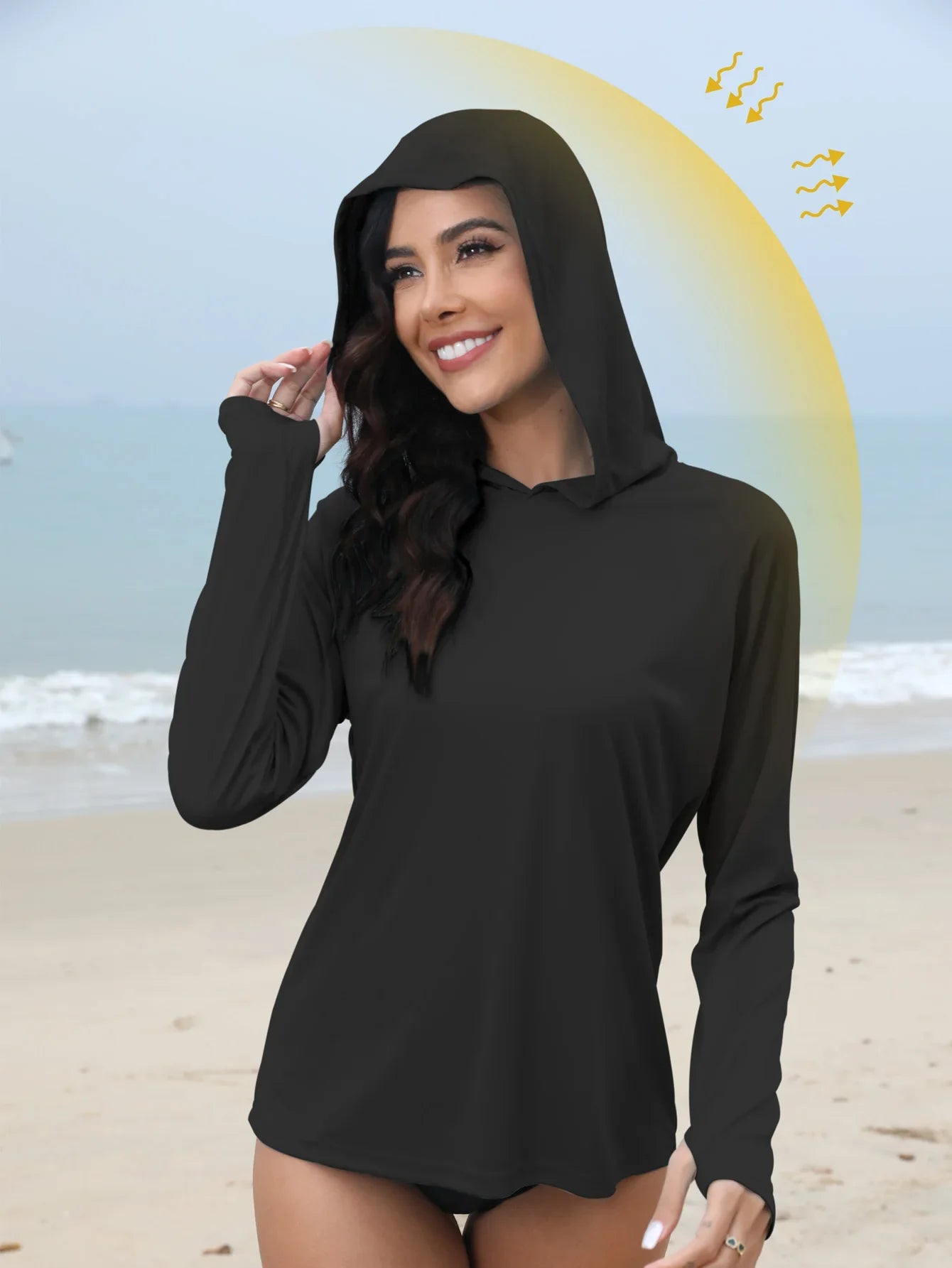 Women’s Sun Protection Hoodie – Thumb Hole & Hidden Ponytail Hooded UV Running Fitness Shirt Breathable Outdoor Sports Top
