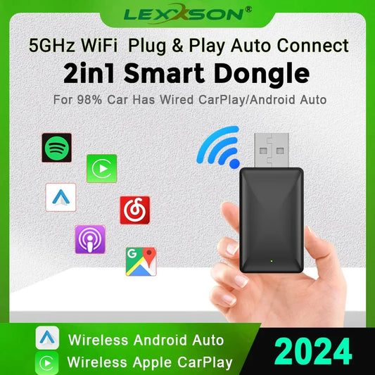 2024 2 in 1 Smart Dongle Wireless CarPlay & Android Auto Adapter – 5G WiFi for iPhone and Android, Compatible with Volvo, Benz, MG, Kia, Chery, VW