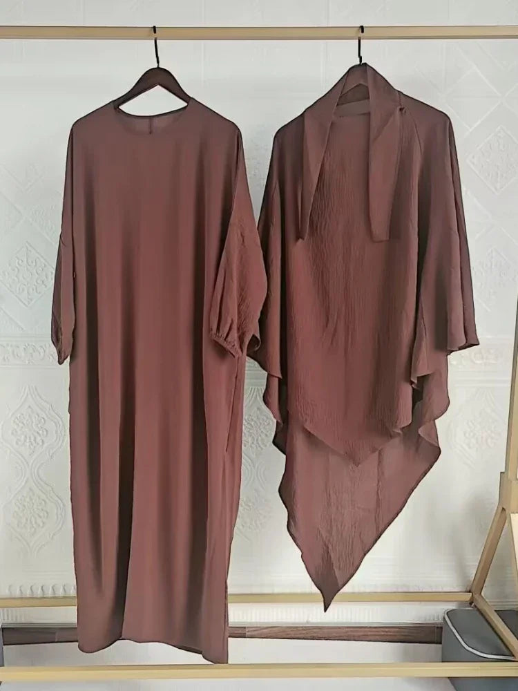 Women’s Eid 2023 2-Piece Khimar & Abaya Set – Long Islamic Prayer Dress Full Cover Hijab Ramadan Kaftan Djellaba