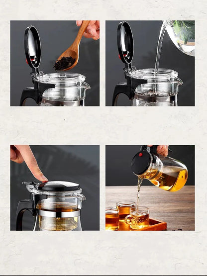 HMLOVE Heat-Resistant Glass Teapot – Puer Kettle Tea Infuser, Kung Fu Teaware Set, High Borosilicate Heatable Pot