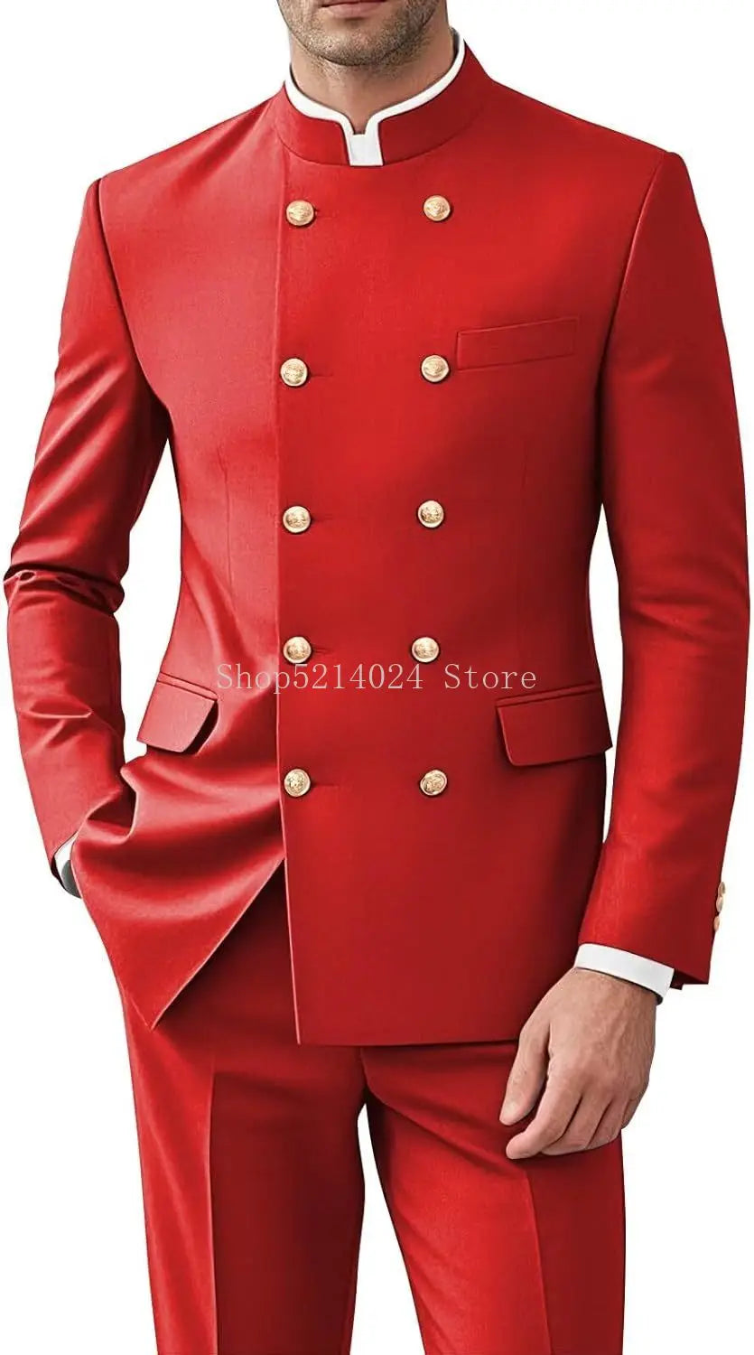 Men's 2-Piece Suit Set - Gold Button Jacket and Pants for Weddings & Formal Events