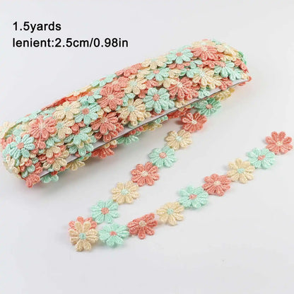 Daisy Flower Lace Trim Ribbon – 2.5CM Wide, 1.5 Yards Embroidered DIY Patchwork Sewing & Craft Supplies, Colorful